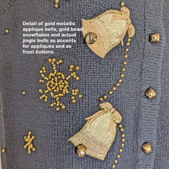 Reference Point Christmas Vest, Black, Gold appliques & beads, Jingling bells! - Picture 13 of 15